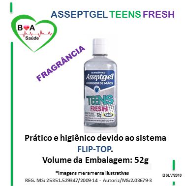 ASSEPTGEL ANTISSEPTICO  ÁLCOOL  70º ALOE VERA  52g  CRISTAL TEENS FRAGÂNCIAS