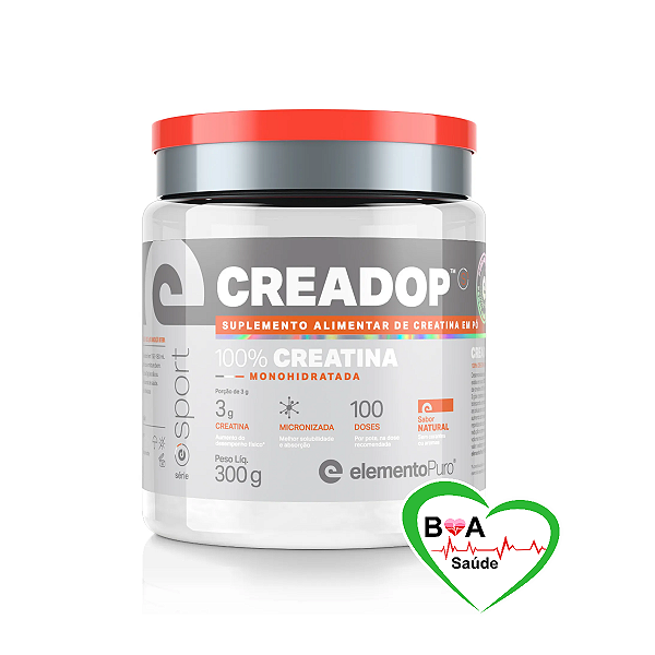 CREADOP CREATINA SPORT PURA MONOIDRATADA SEM SABOR 300 G ELEMENTOPURO BOA SAUDE SUPLEMENTOS