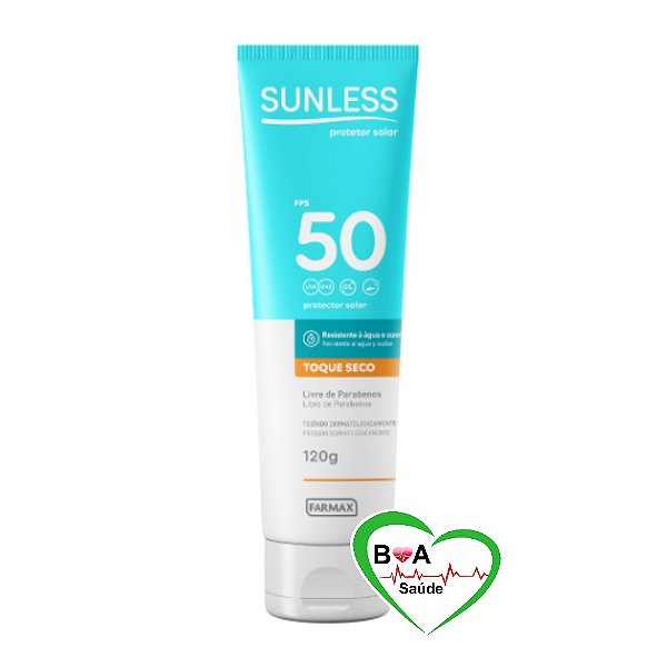 PROTETOR SOLAR SUNLESS FPS 50 120G TOQUE SECO BOA SAUDE PROTECAO UVA