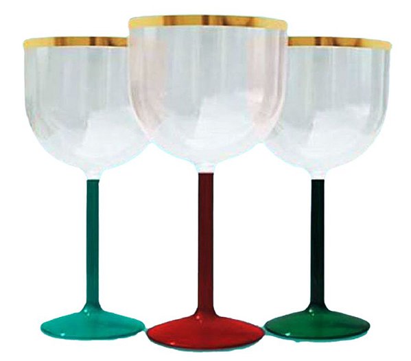 25 Taças De Gin De 500 ml Com Base Colorida e Borda Dourada Sem Estampa