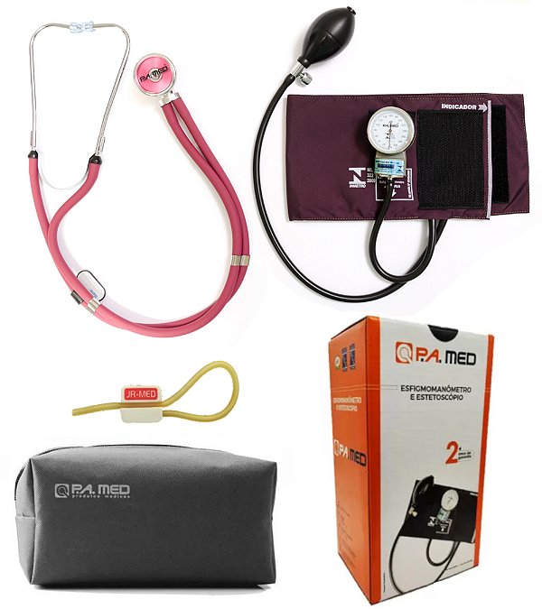 Kit Material de Enfermagem Aparelho De Pressão + Estetoscópio Rappaport Duplo - P.A MED Completo
