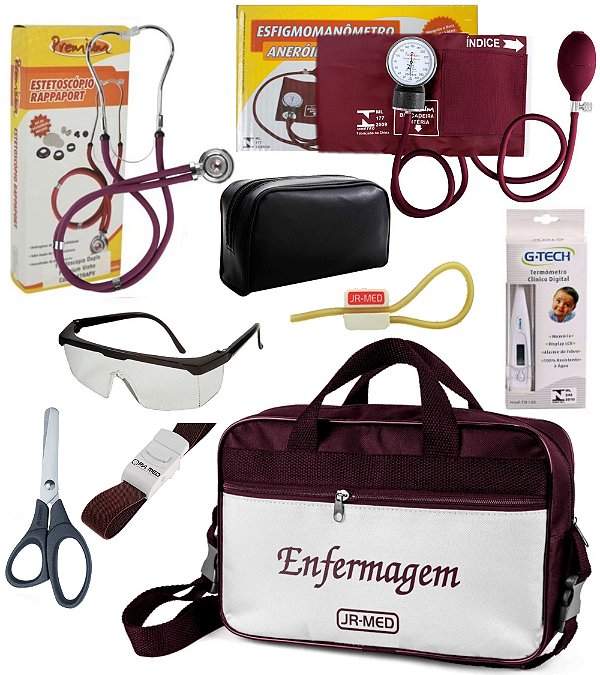 Kit Material de Enfermagem Aparelho de Pressão com Estetoscópio Duplo Rappaport Premium Completo + Bolsa Estágio