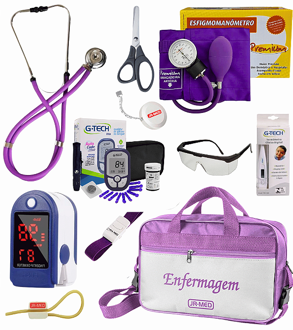 Kit Material De Enfermagem Premium Completo + Glicose G-tech - Bolsa Fechada