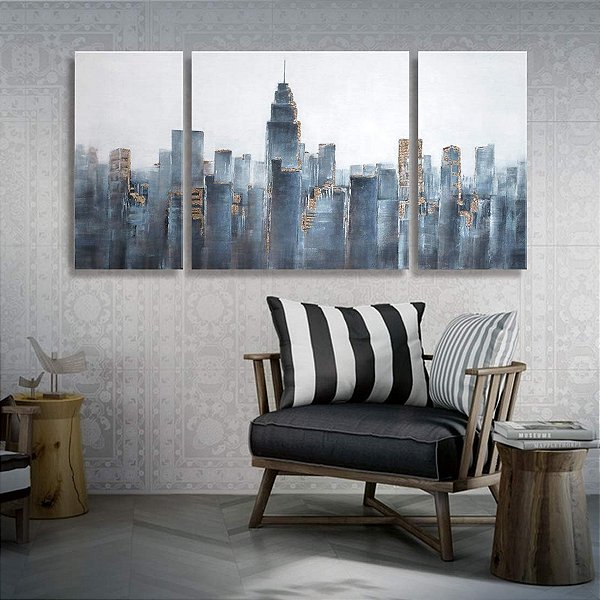 Quadro Pintura Tela cena cidade painéis azul Decorativo 5120