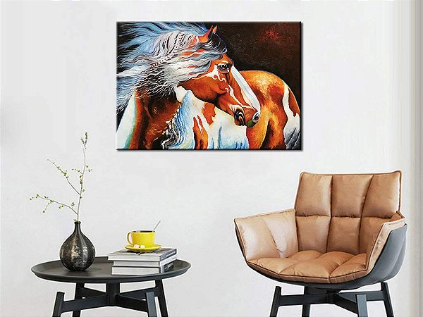 Quadro Pintura Tela cavalo animais branco corporal 5264