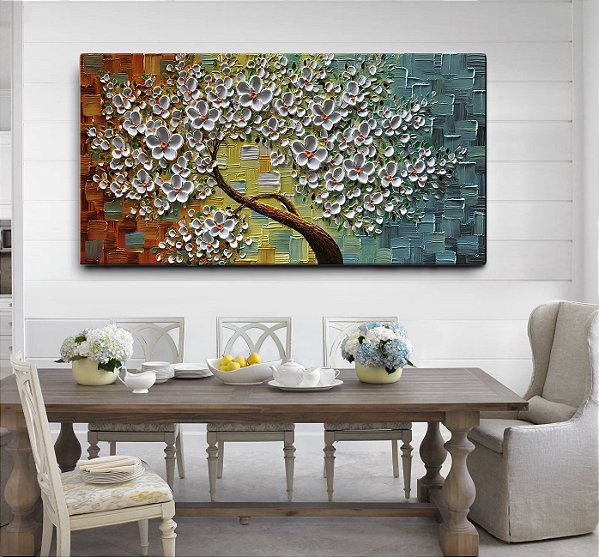 Quadro Pintura Tela branca flor Sala de Estar 5313