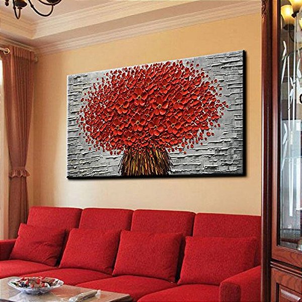 Quadro Pintura Tela côncavo-convexo flores vermelha 5322