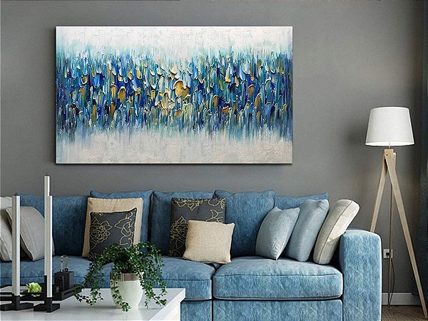 Quadro Pintura Tela azul óleo irregular ligeira Quarto 5383