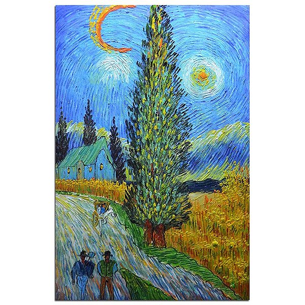 Quadro Pintura Tela amarelo van gogh ciprestes trigo 5560