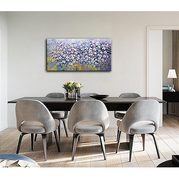 Quadro Pintura Tela estrela perfeita floral branca roxa 5568