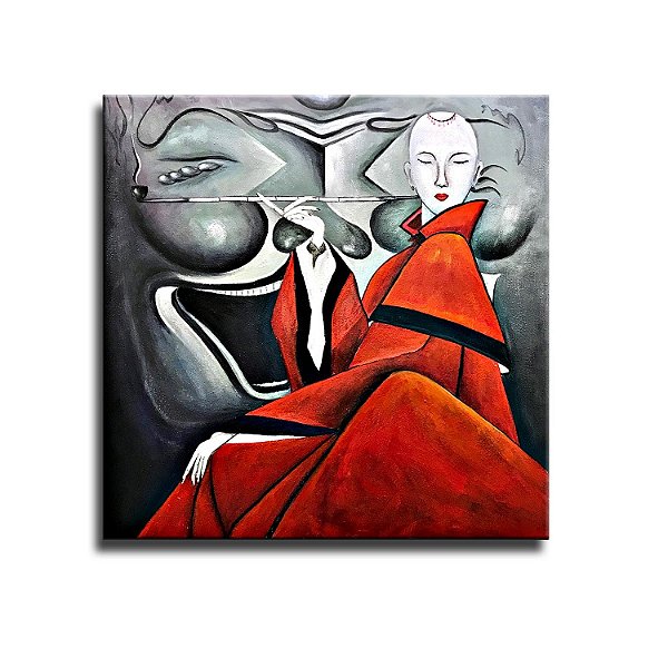 Quadro Pintura Tela mulher abstrato moderno vermelho 5581