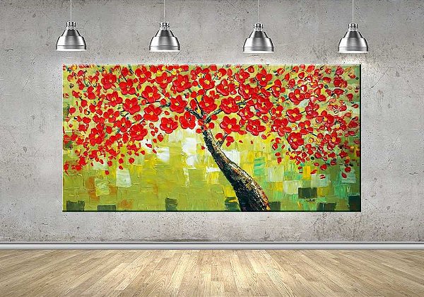 Quadro Pintura Tela Arvores e Flores Modernas Em Altos Relevos 2078