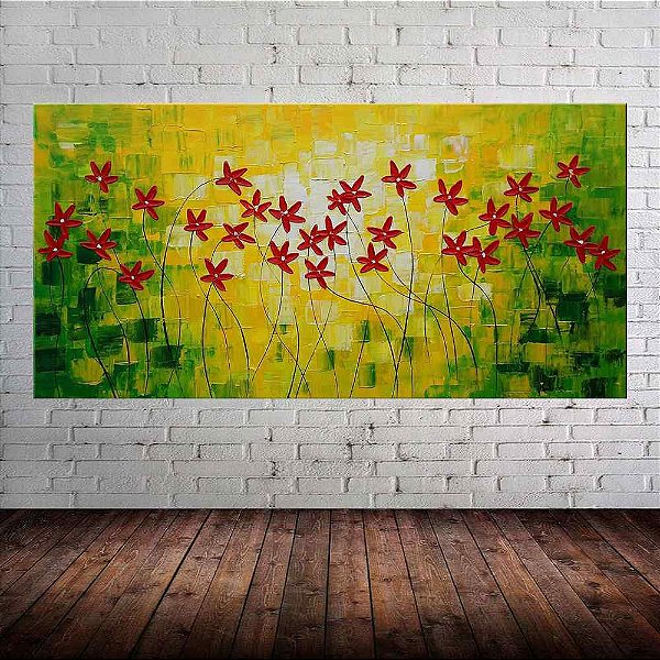 Quadro Pintura Tela Arvores e Flores Modernas Em Altos Relevos 2098