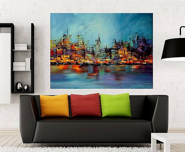 Quadro Pintura Tela Cidade Paisagem Urbana 2436