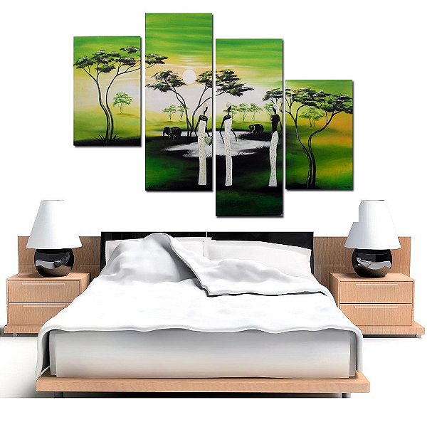 Quadro Decorativo Abstrato Africano Animais Paisagem Moderno 432