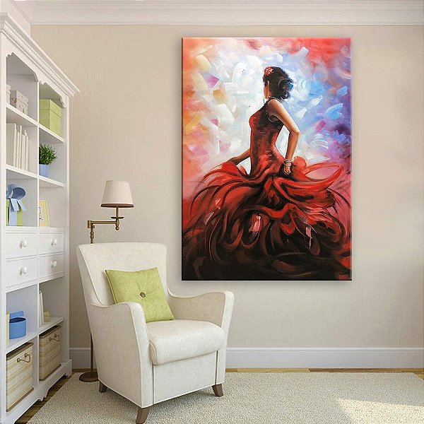 Quadro Pintura Tela vertical dançarino flamenco senhora 5101 - 60x40cm