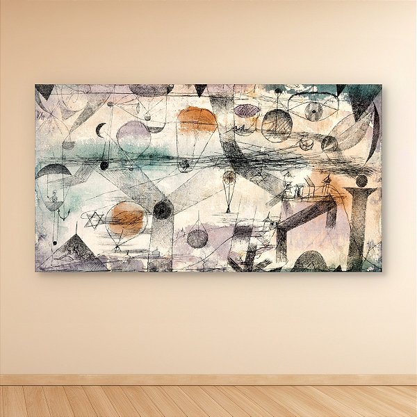 Quadro Decorativo Abstrato Estilo Paul Klee com Formas Geométricas e Cores Suaves 6072