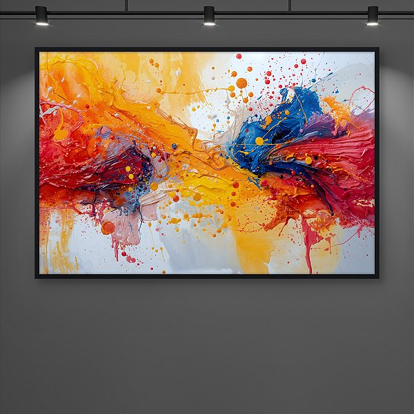 Quadro Decorativo Abstrato Explosão de Tintas Coloridas e Textura 3D 6052