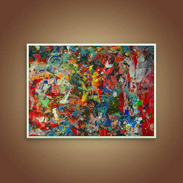 Quadro Decorativo Abstrato Moderno com Cores Vibrantes e Textura de Tinta 6079