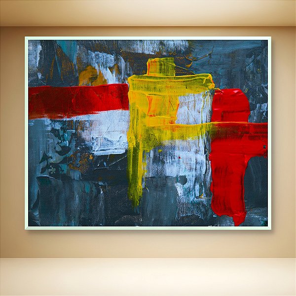 Quadro Decorativo Abstrato Moderno com Cores Vibrantes Vermelho e Amarelo 6017