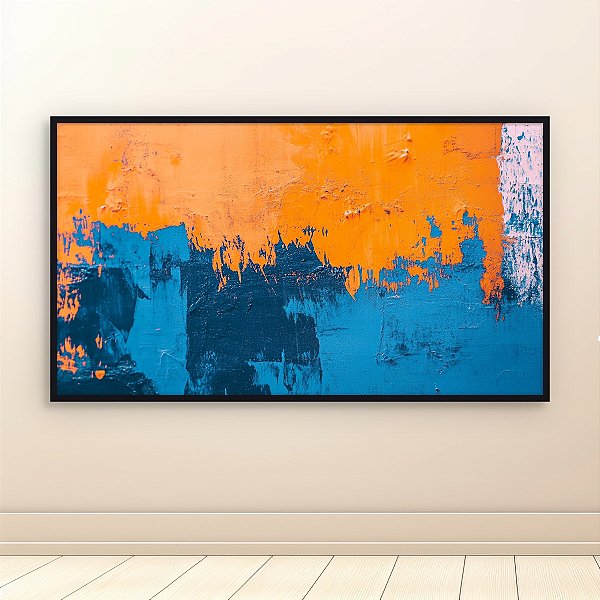 Quadro Decorativo Abstrato Moderno com Textura em Tons de Laranja e Azul 6042