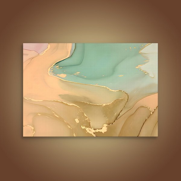 Quadro Decorativo Abstrato Ondas Acqua e Dourado com Efeito Marmorizado 6085