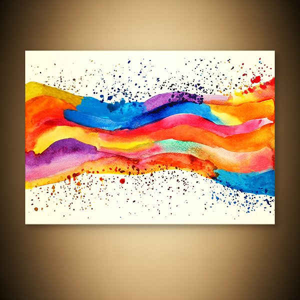 Quadro Decorativo Abstrato Ondas Coloridas em Aquarela Tonalidades Vibrantes 6065