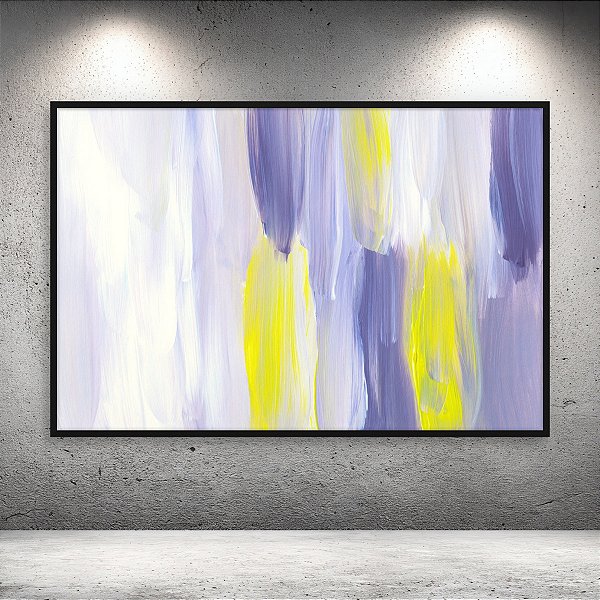 Quadro Decorativo Abstrato Pinceladas Lilás e Amarelo Minimalista Moderno 6095