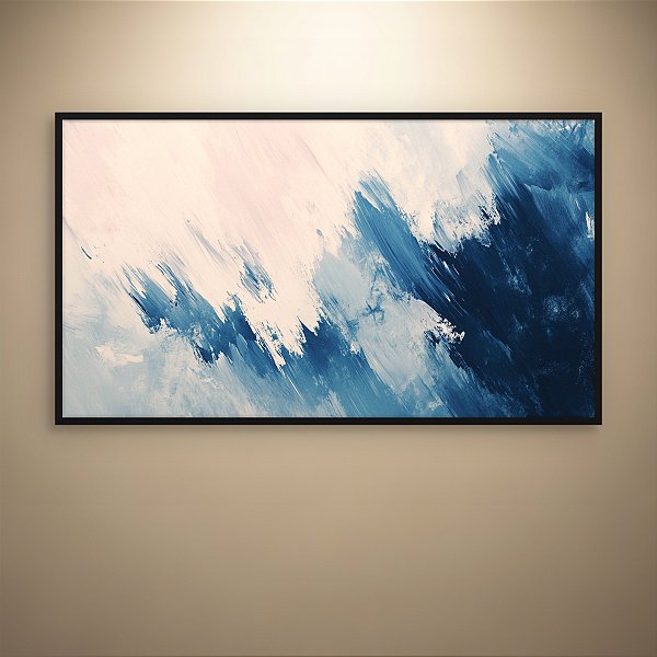 Quadro Decorativo Abstrato Pintura Gestual em Tons de Azul e Branco 6070