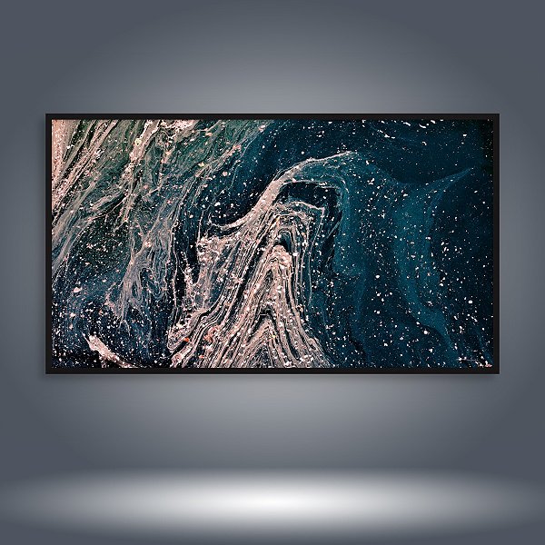 Quadro Decorativo Abstrato Textura Fluida Ondeada em Tons de Azul e Branco 6057