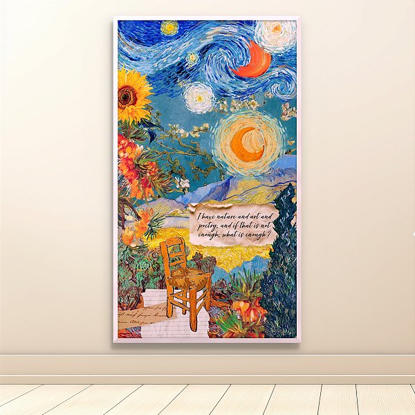 Quadro Decorativo Colagem Estilo Van Gogh Girassóis e Noite Estrelada 6021
