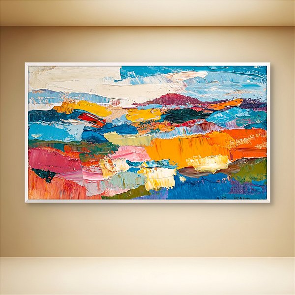 Quadro Decorativo Paisagem Abstrata Moderna com Espátula Texturizada Colorida 6056
