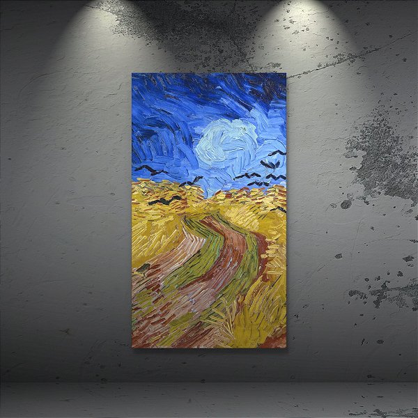 Quadro Decorativo Paisagem Campo de Trigo Trilha e Céu Azul com Corvos 6029