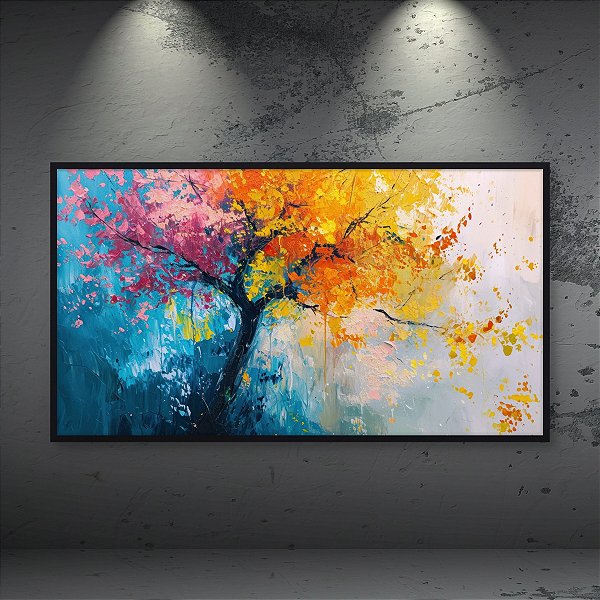 Quadro Decorativo Árvore Abstrata Outono Cores Vibrantes Óleo Sobre Tela 6039