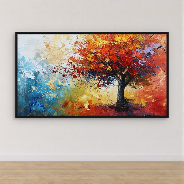 Quadro Decorativo Árvore Outono Abstrata Espátula Cores Vibrantes 6086