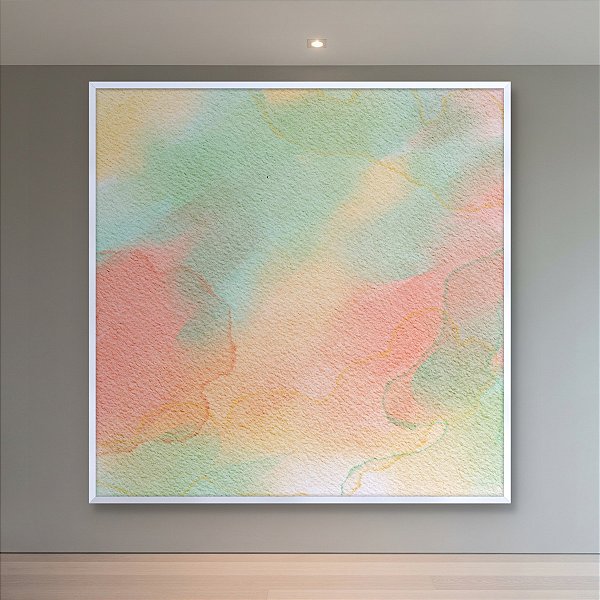 Quadro Decorativo Abstrato Aquarela Tons Pasteles Verde e Coral Suave 6106