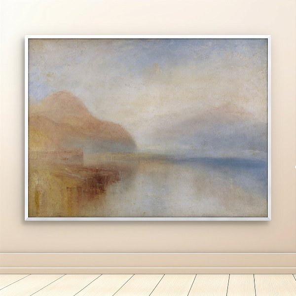 Quadro Decorativo Paisagem Montanhas Névoa Lago Neve Tons Pastéis 6105