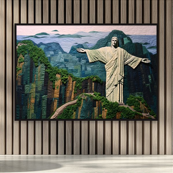 Quadro Decorativo Cristo Redentor Arte Têxtil Paisagem Rio de Janeiro 6128