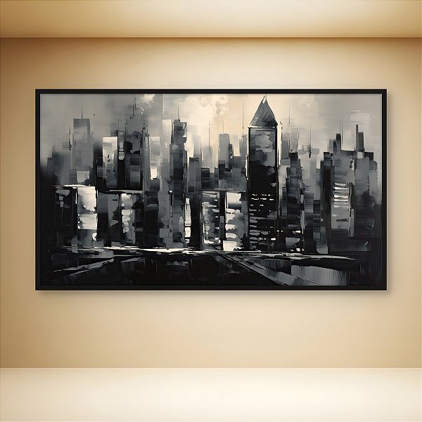 Quadro Decorativo Paisagem Urbana Abstrata Skyline em Preto e Branco 6116