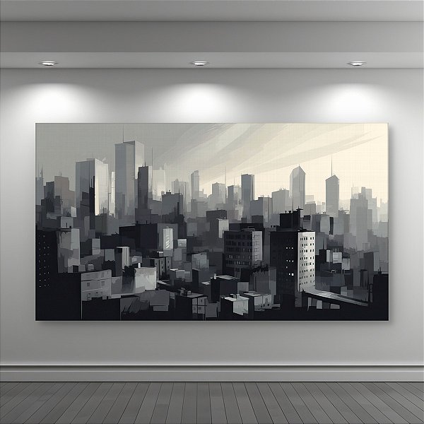 Quadro Decorativo Paisagem Urbana Skyline Monocromático em Tons de Cinza 6120