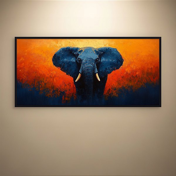 Quadro Decorativo Elefante Abstrato Fundo Laranja e Preto Óleo sobre Tela 6153