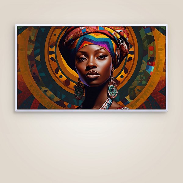 Quadro Decorativo Mulher Africana com Turbante Colorido e Brincos Étnicos 6140