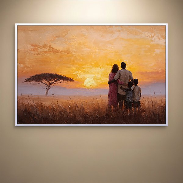 Quadro Decorativo Paisagem Africana Pôr do Sol Família na Savana 6131
