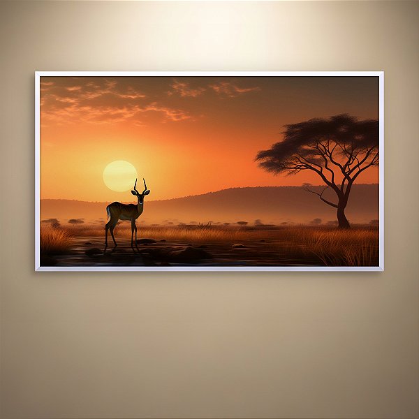 Quadro Decorativo Paisagem Savana Africana Pôr do Sol e Árvore 6145