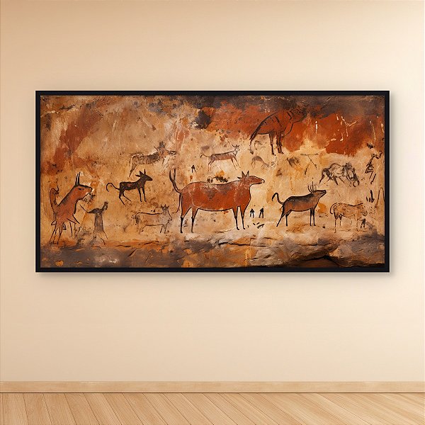 Quadro Decorativo Pintura Rupestre Animais Primitivos Arte Caverna 6141