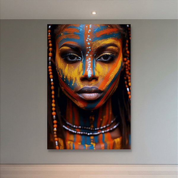 Quadro Decorativo Rosto Feminino Pintura Tribal Cores Vibrantes Africano 6152