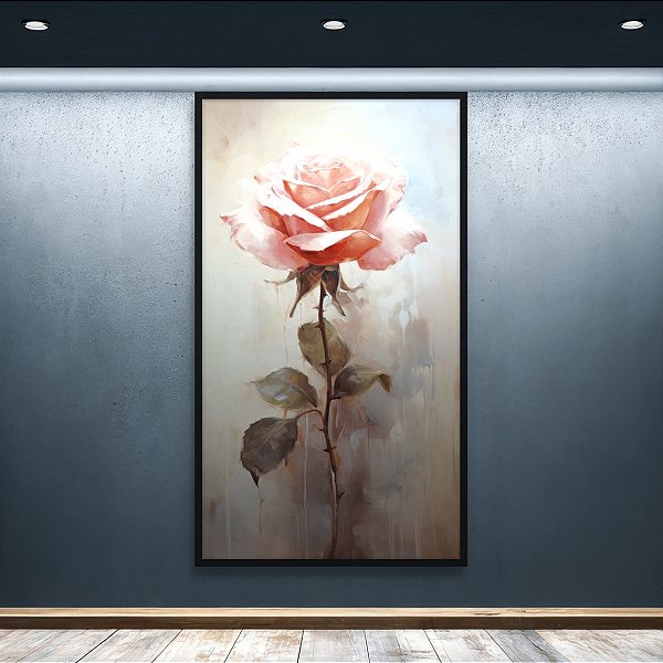Quadro Decorativo Rosa Romântica Pastel Pintura a Óleo Abstrata Floral 6164