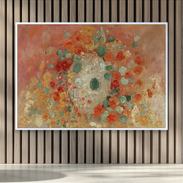 Quadro Decorativo Vaso de Flores Nastúrcios Vermelhos e Amarelos 6157