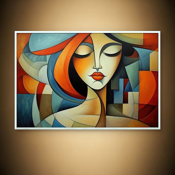 Quadro Decorativo Abstrato Estilo Cubista Mulher com Cores Vibrantes 6175