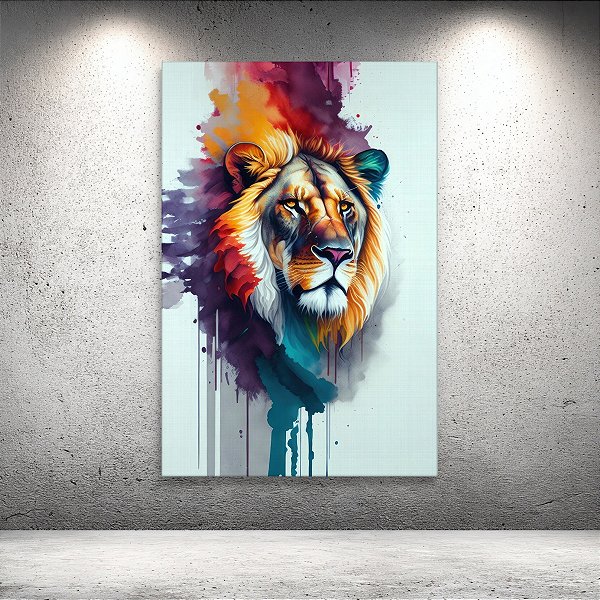 Quadro Decorativo Leão Abstrato Aquarela Colorido Arte Moderna 6186